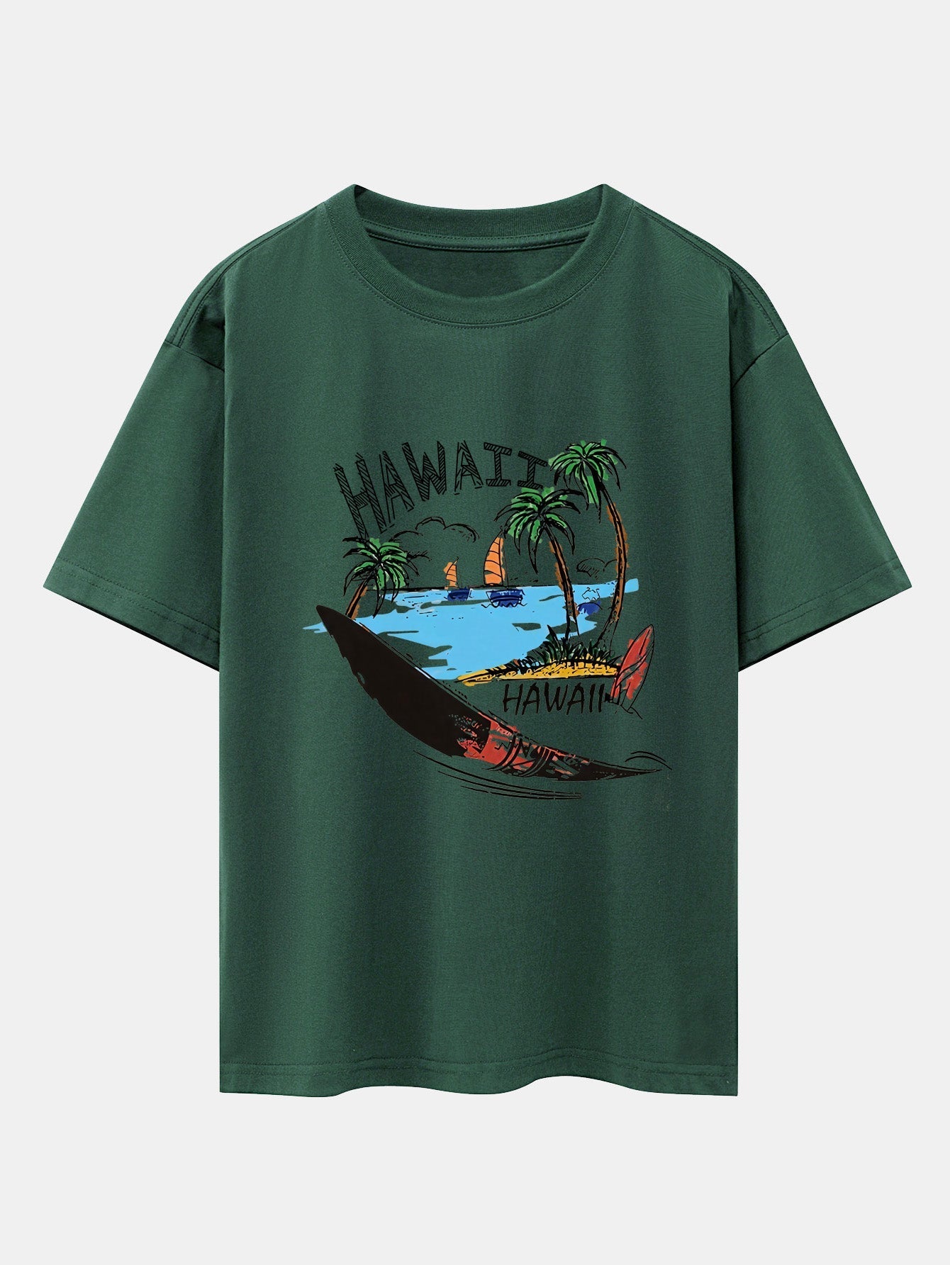 Hawaii Beach Print Drop Shoulder Oversize T-Shirt