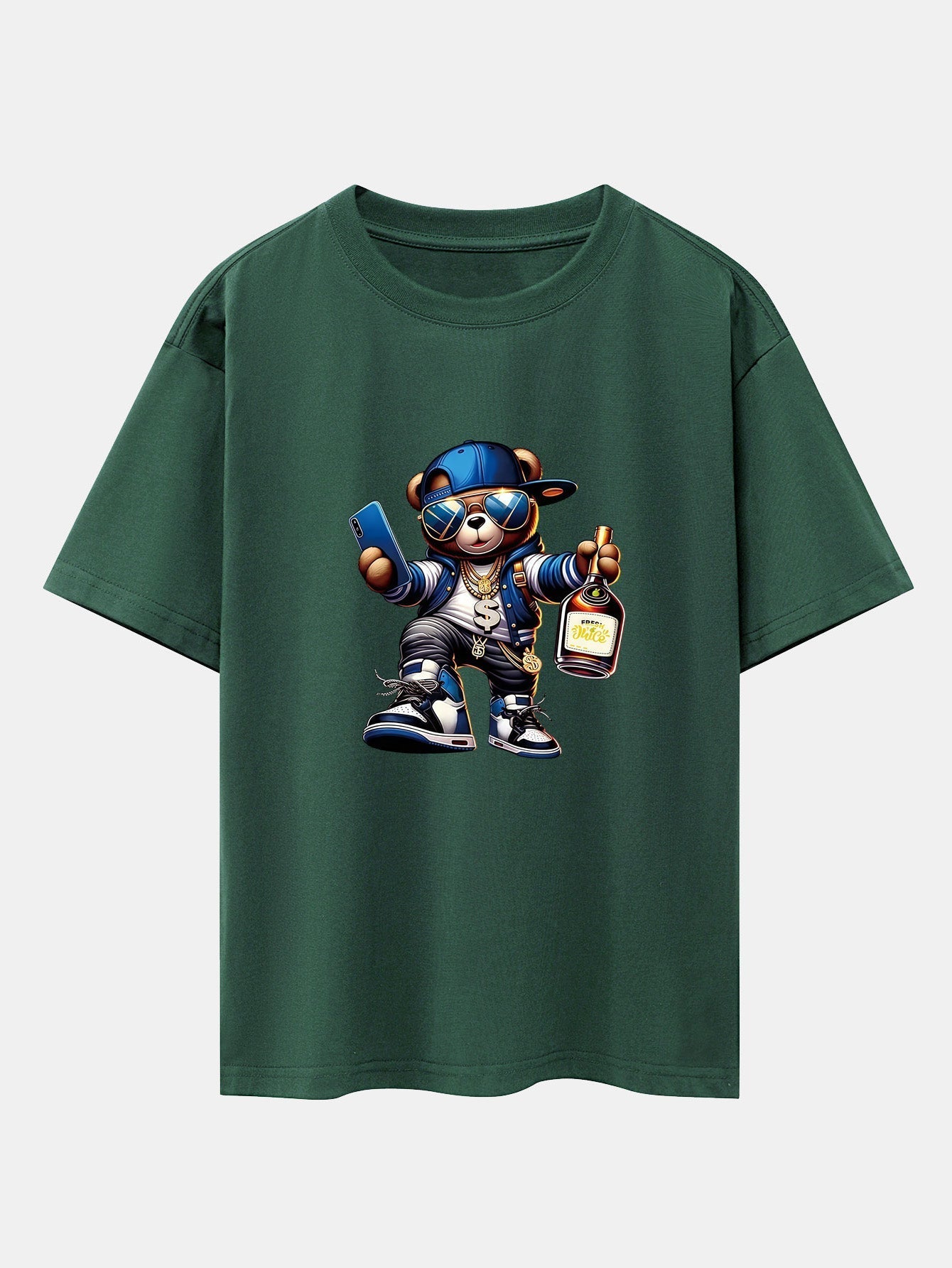 Hip Hop Bear Print Drop Shoulder Oversize T-Shirt