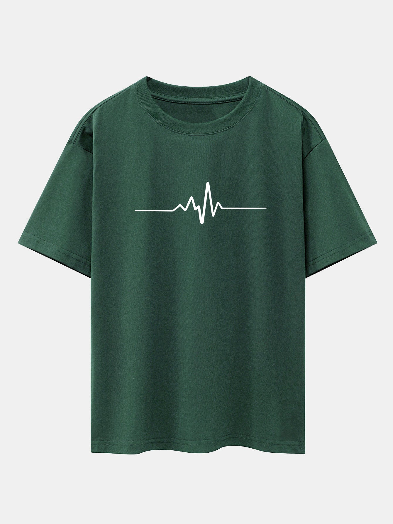 Heartbeat Flatline Print Drop Shoulder Oversize T-Shirt