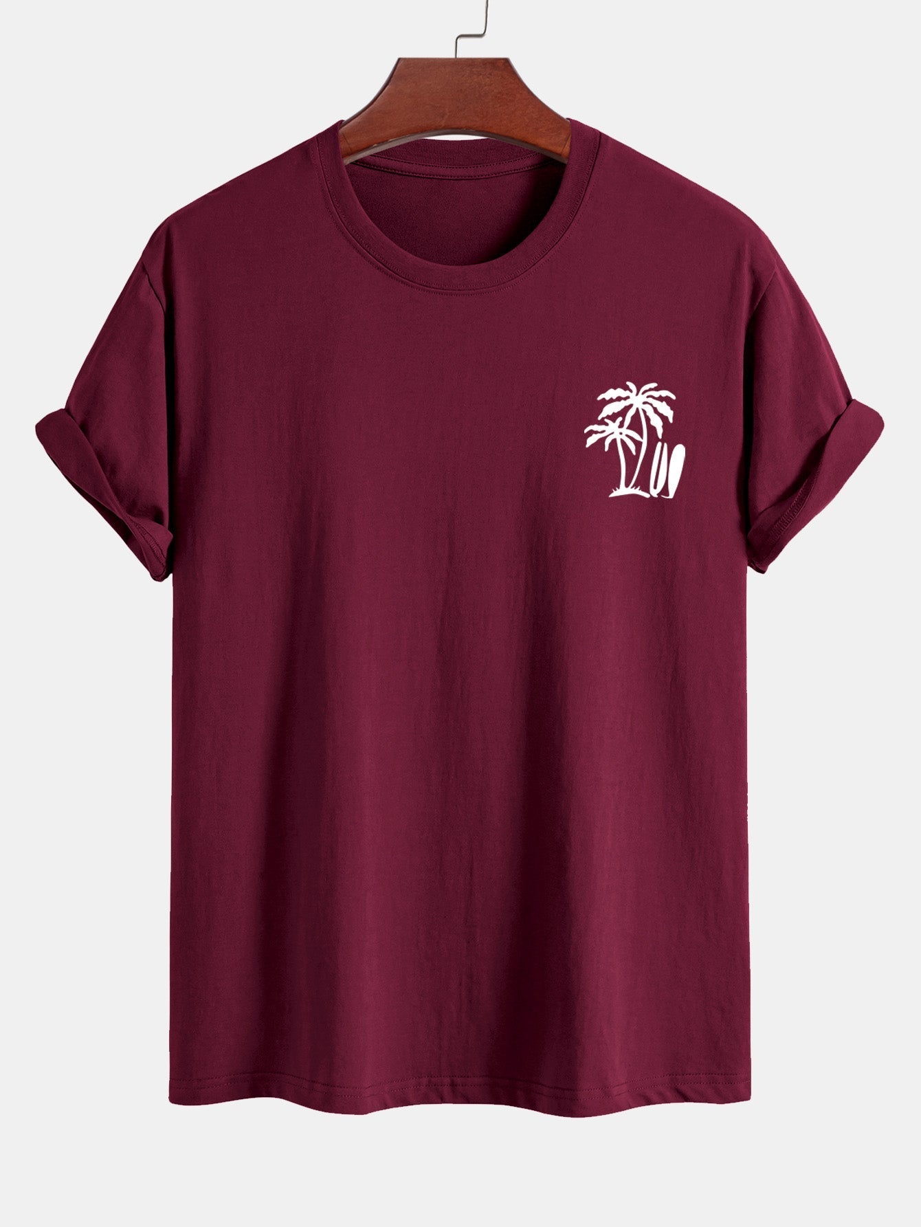 Regular Fit Palm Tree Surfboard Print Cotton T-Shirt
