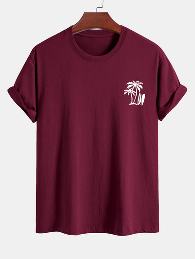 Regular Fit Palm Tree Surfboard Print Cotton T-Shirt