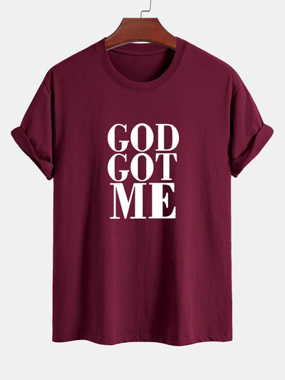 Regular Fit God Got Me Print Cotton T-Shirt