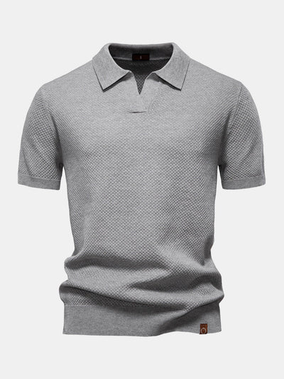 Pineapple Texture Knit V Neck Polo