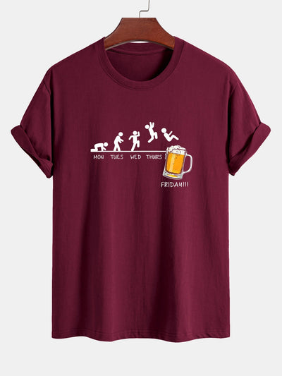 Regular Fit Funny Weekly Evolution Print Cotton T-Shirt