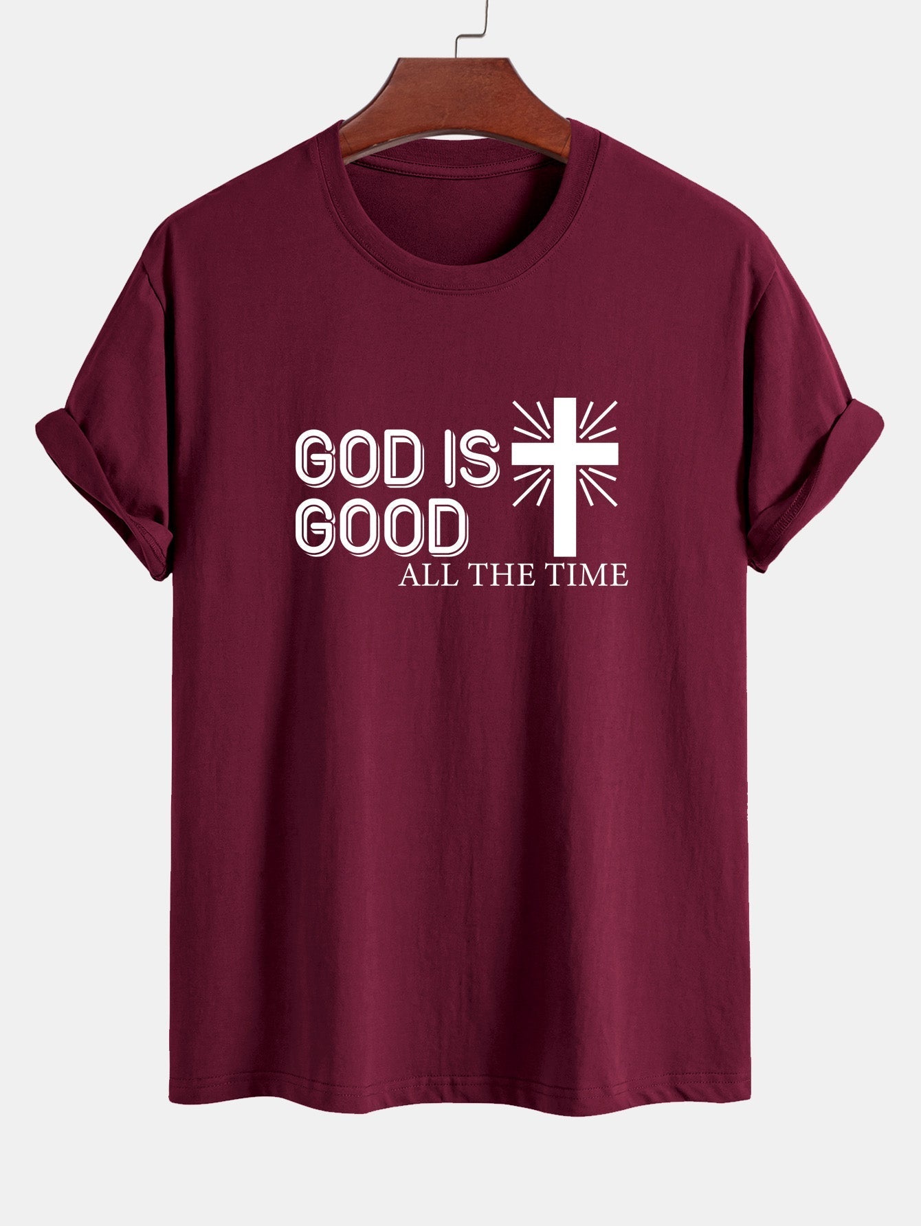 Regular Fit God Is Good Cross Print Cotton T-Shirt