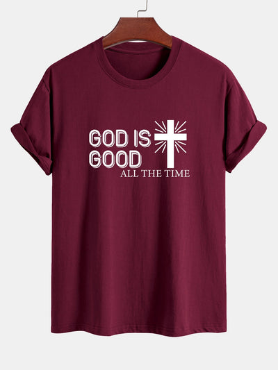 Regular Fit God Is Good Cross Print Cotton T-Shirt