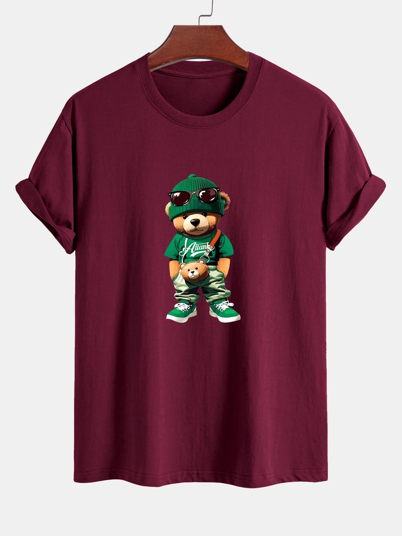 Regular Fit Trendy Bear Print Cotton T-Shirt