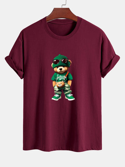 Regular Fit Trendy Bear Print Cotton T-Shirt