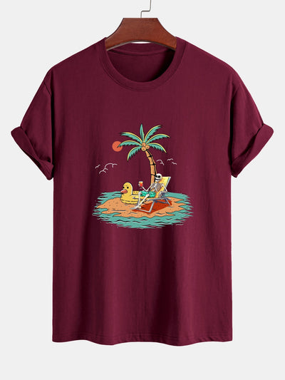 Regular Fit Skeleton On Vacation Print Cotton T-Shirt