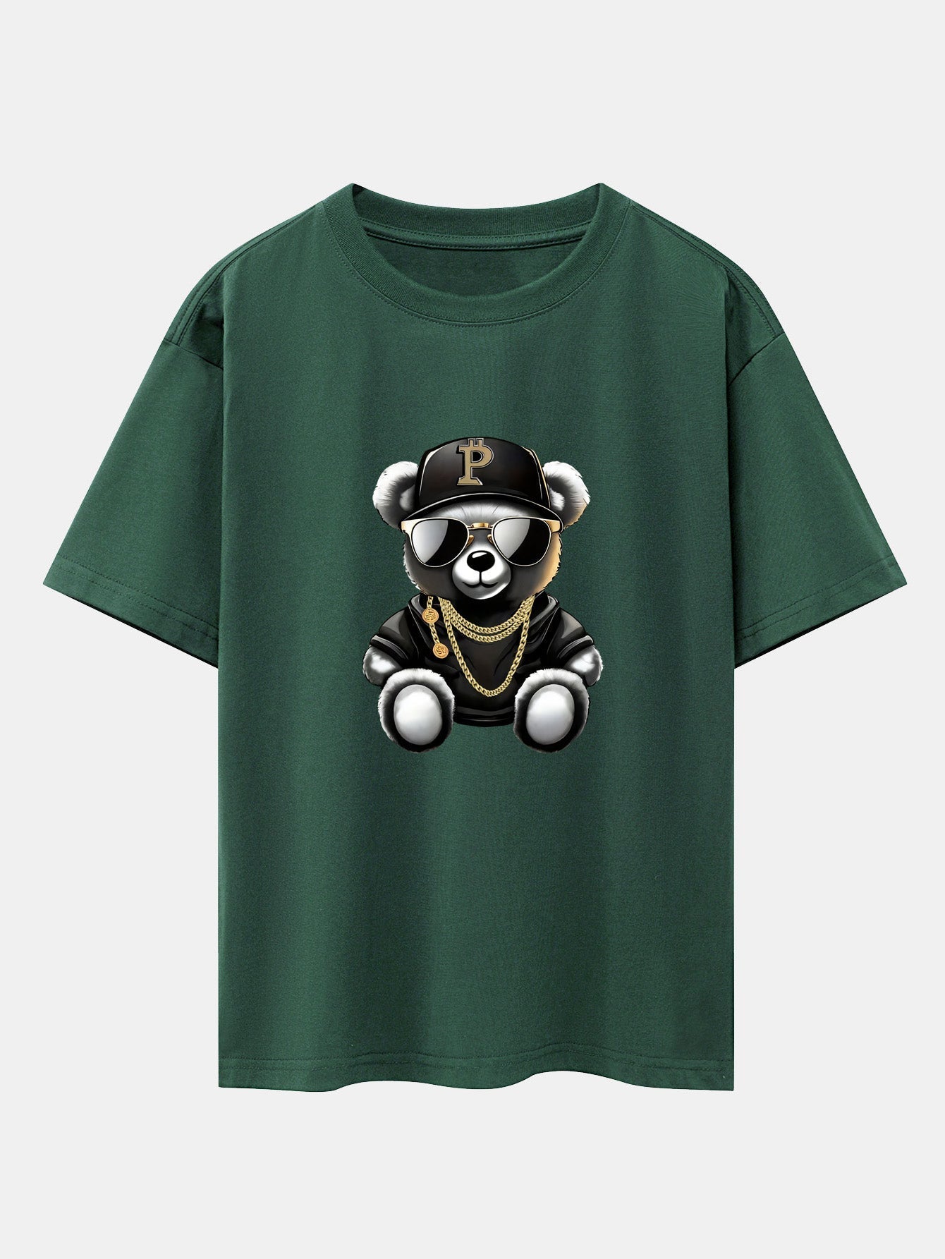 Hip Hop Bear Print Drop Shoulder Oversize T-Shirt