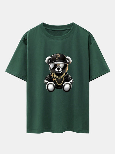 Hip Hop Bear Print Drop Shoulder Oversize T-Shirt