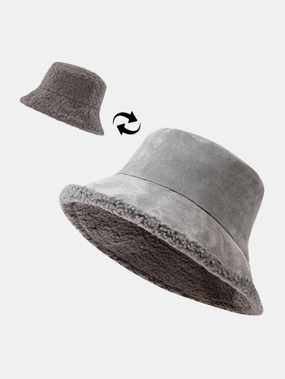 Double Side Reversible Faux Suede Plush Bucket Hat