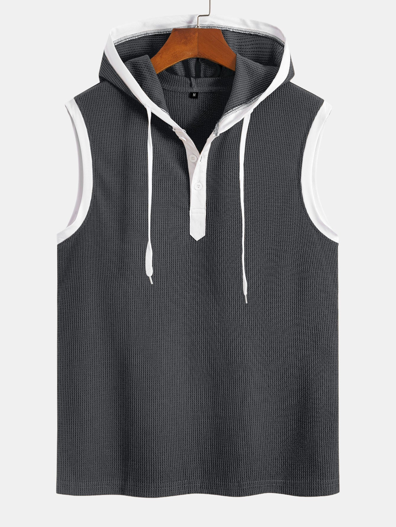 Contrast Waffle Half Open Hooded Vest