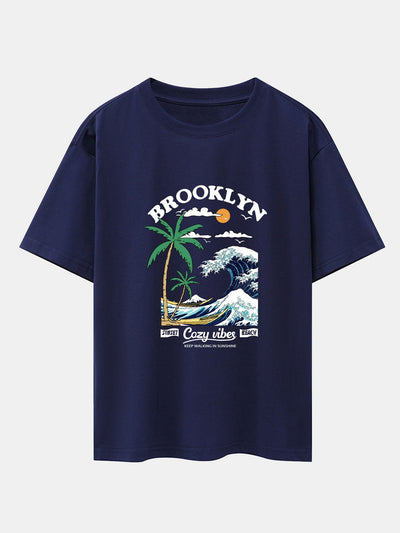 Beach Waves Print Drop Shoulder Oversize T-Shirt