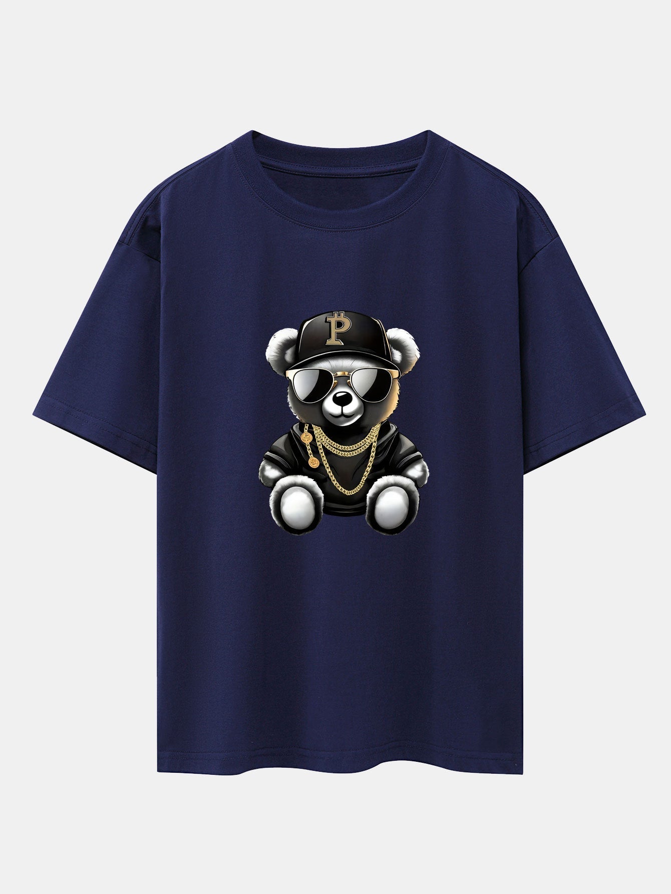 Hip Hop Bear Print Drop Shoulder Oversize T-Shirt