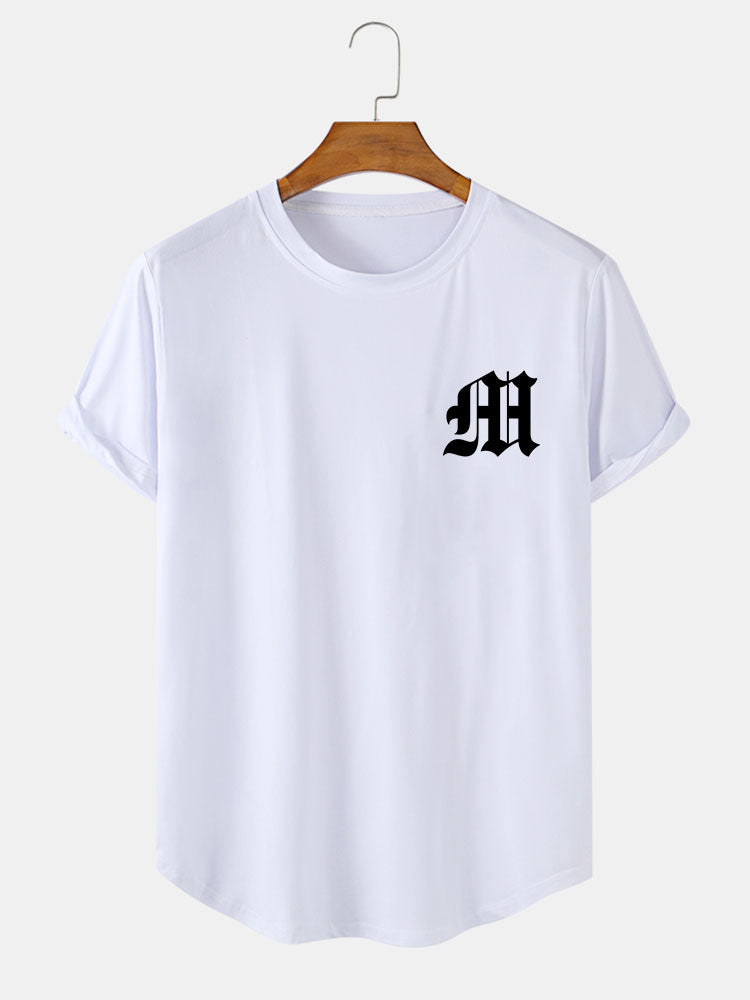 Letter Print Arc Hem T-Shirt