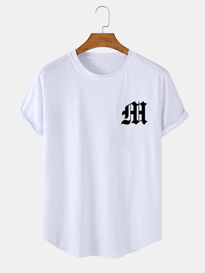 Letter Print Arc Hem T-Shirt