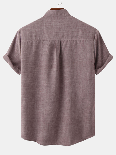 Man Stand Collar Shirt Whit Pocket
