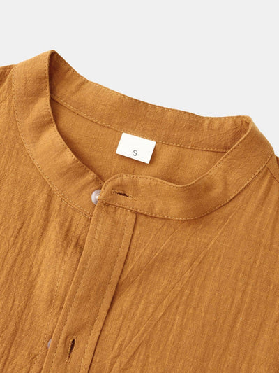 Long Sleeved Textured Stand Collar Shirt