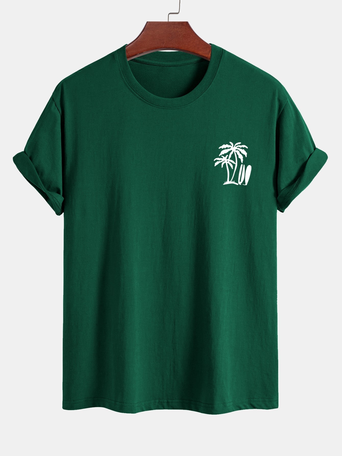 Regular Fit Palm Tree Surfboard Print Cotton T-Shirt