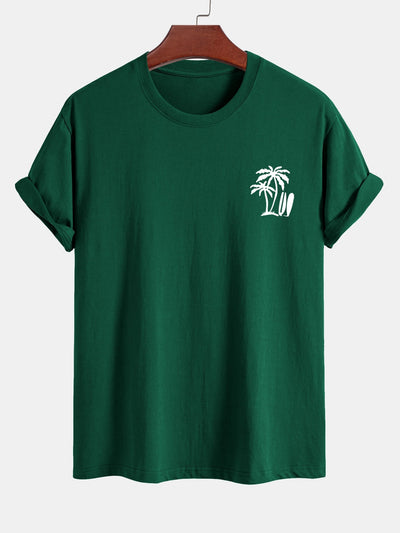 Regular Fit Palm Tree Surfboard Print Cotton T-Shirt