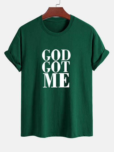 Regular Fit God Got Me Print Cotton T-Shirt