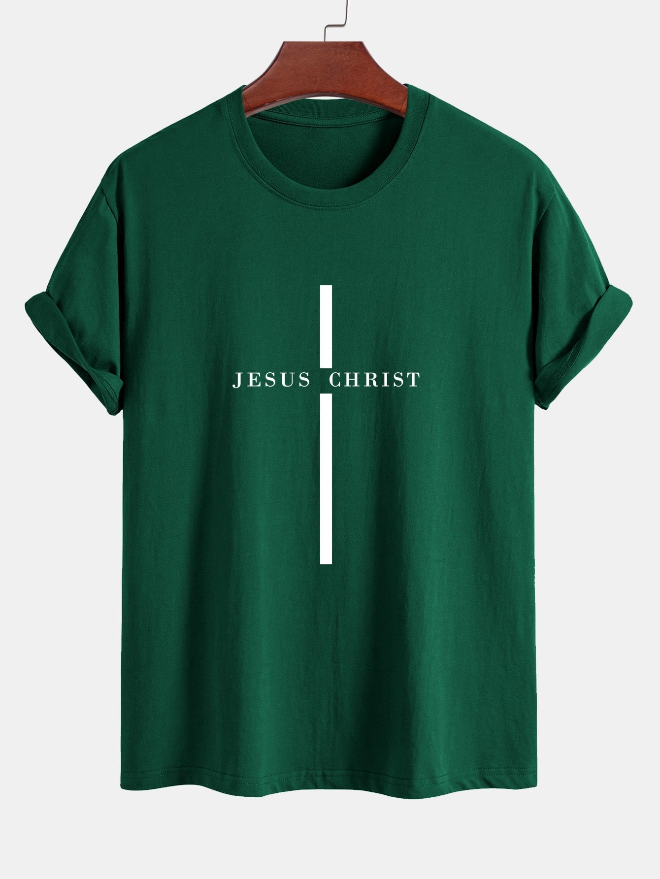 Regular Fit Jesus Christ Stripe Print Cotton T-Shirt