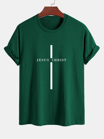 Regular Fit Jesus Christ Stripe Print Cotton T-Shirt