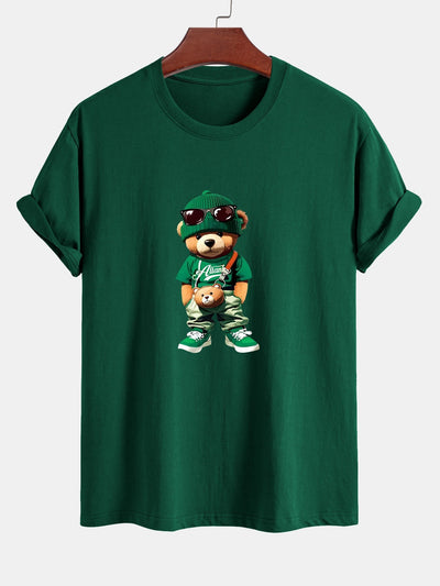 Regular Fit Trendy Bear Print Cotton T-Shirt