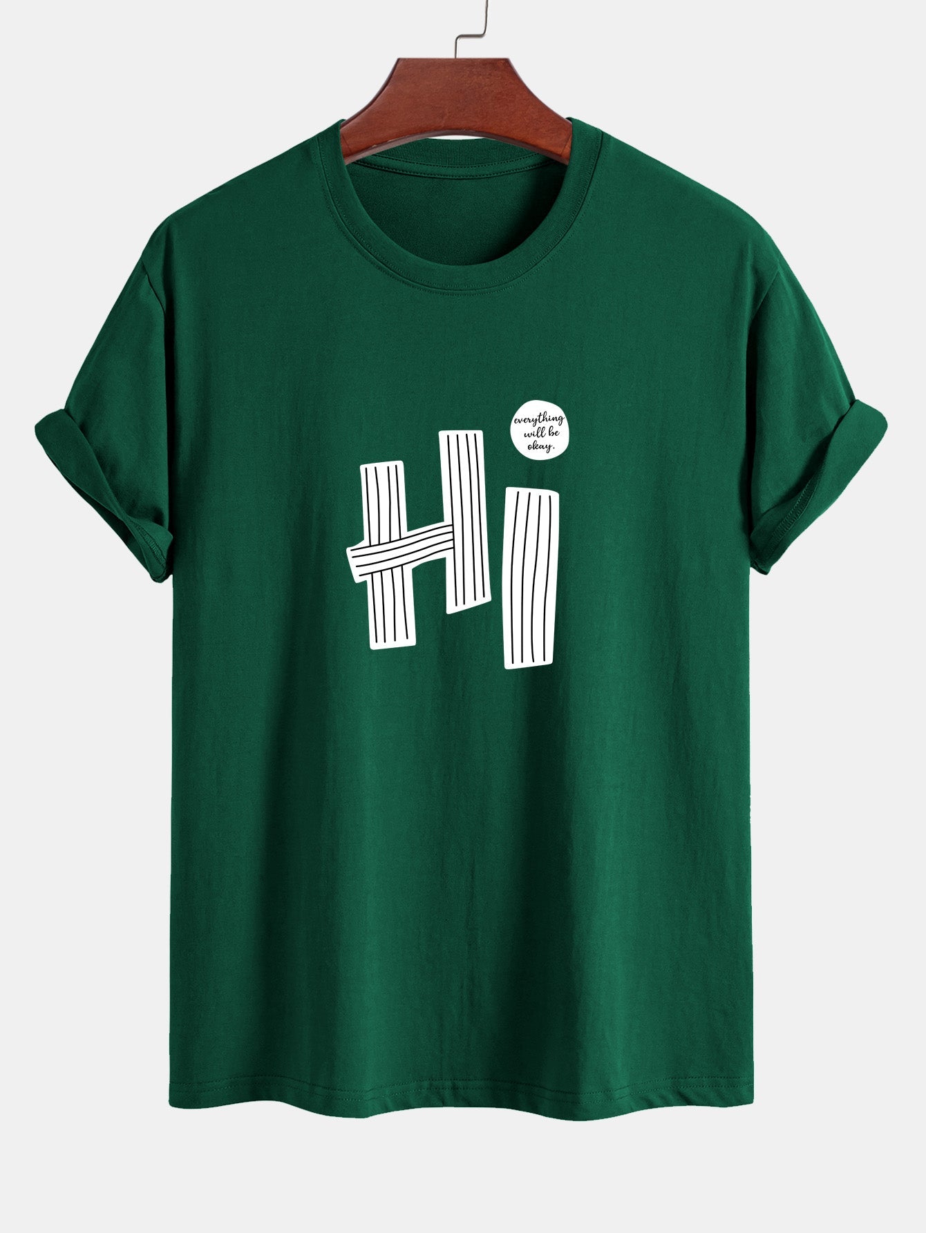 Regular Fit Hi Slogan Lines Print Cotton T-Shirt