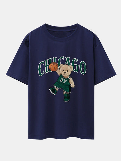 Chicago Basketball Bear Print Drop Shoulder Oversize T-Shirt