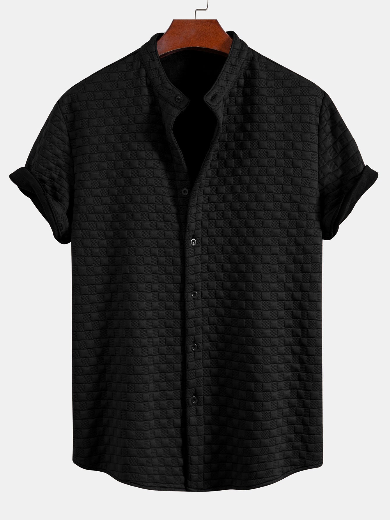 Checkerboard Stand Collar Shirt