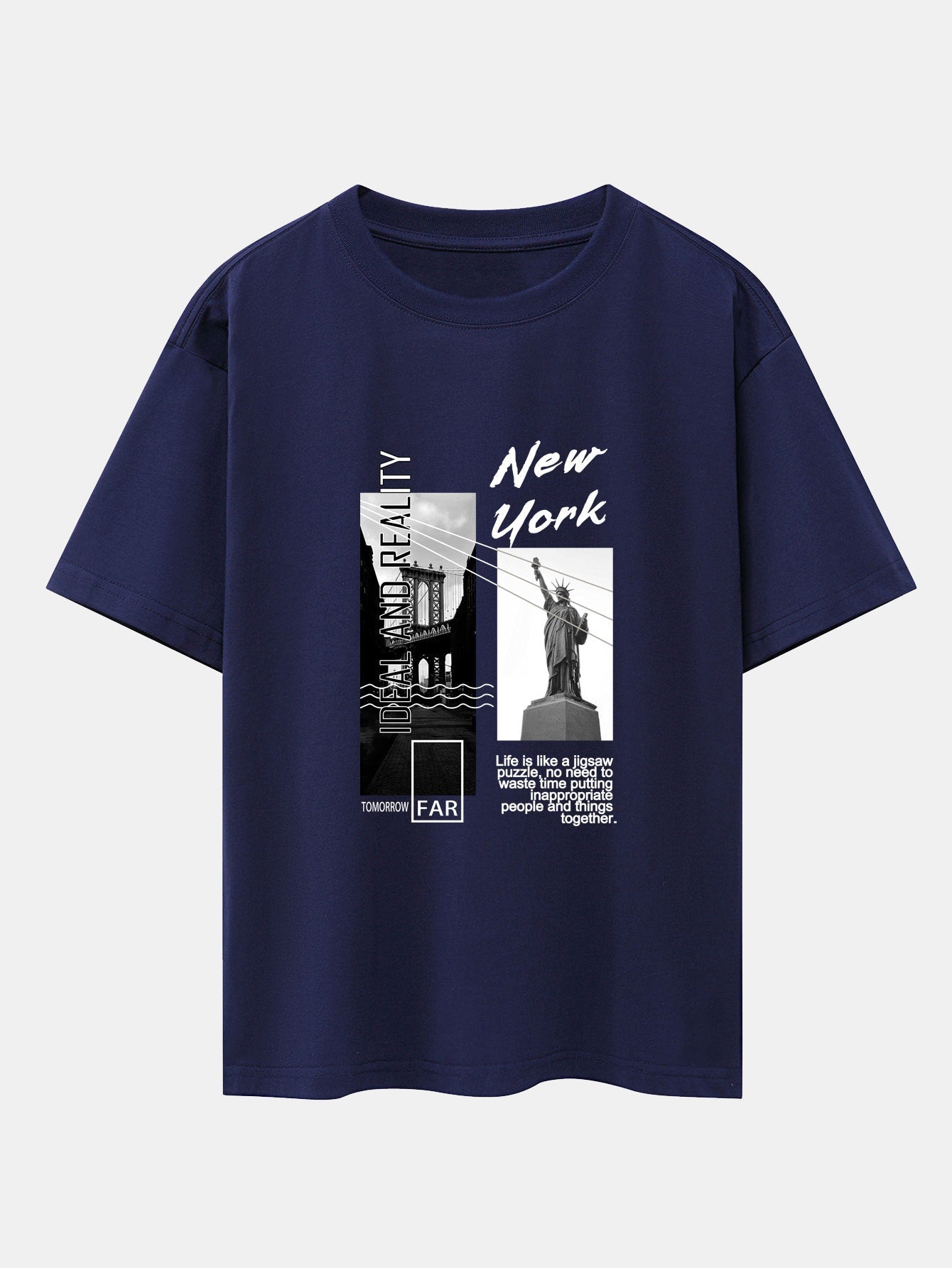 New York City Scenery Print Drop Shoulder Oversize T-Shirt