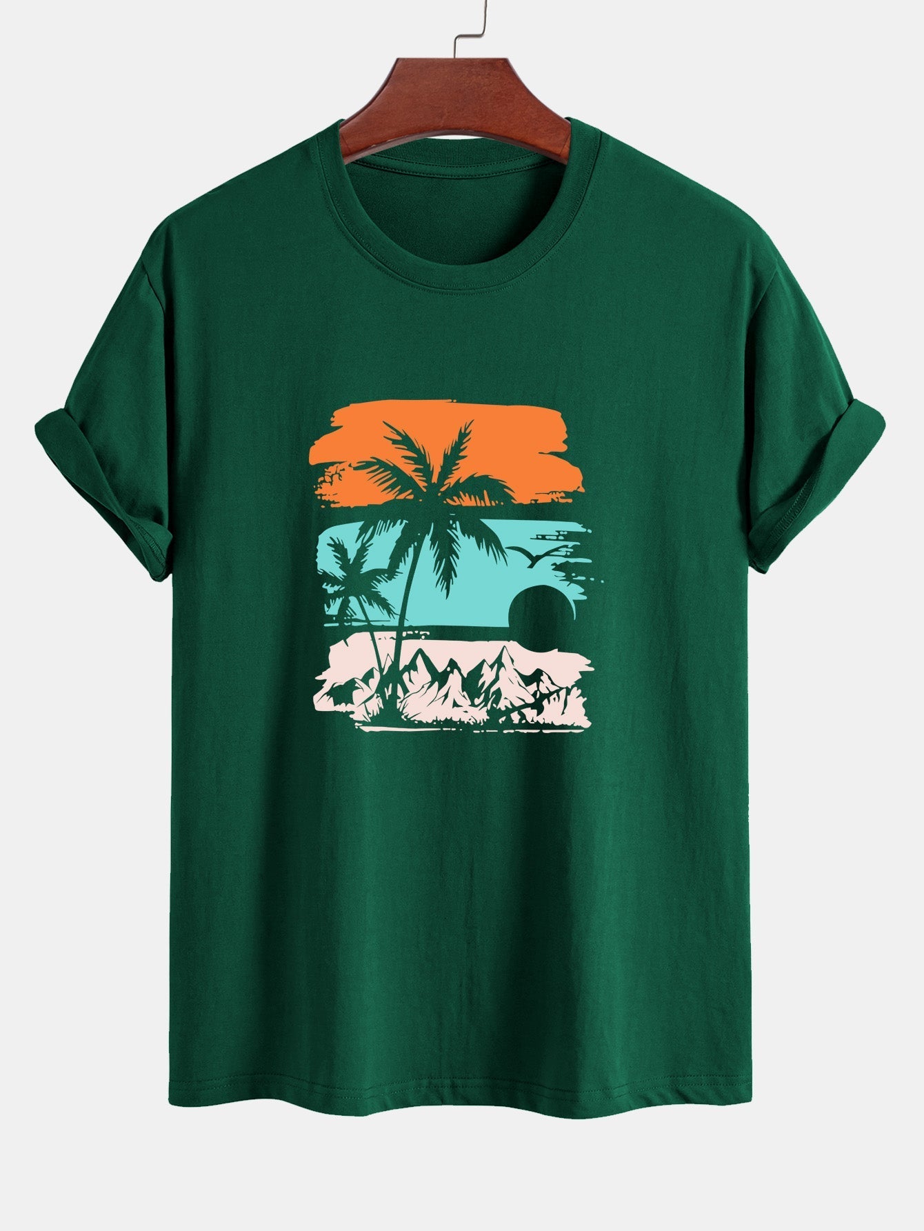 Regular Fit Palm Tree Silhouette Print Cotton T-Shirt
