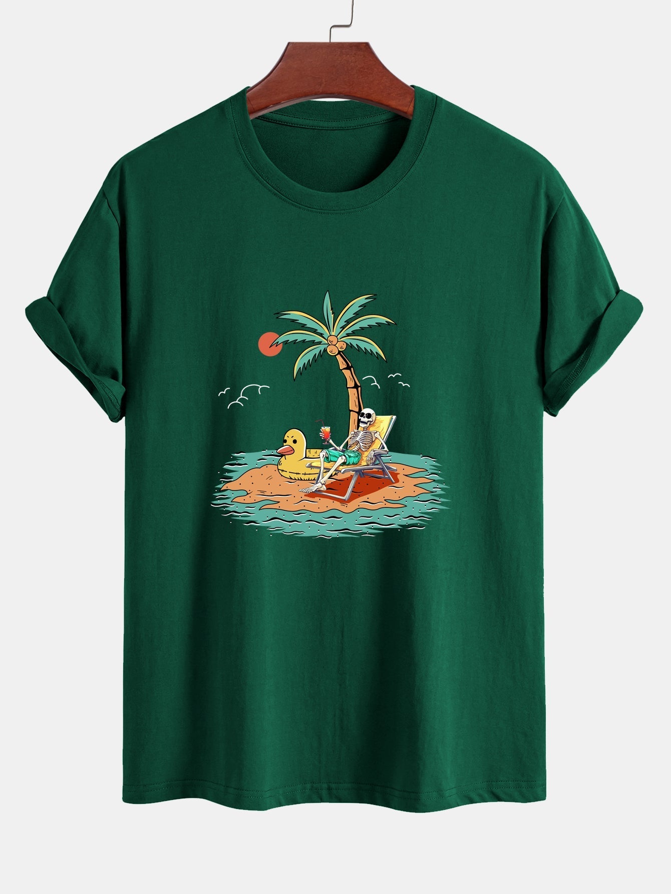 Regular Fit Skeleton On Vacation Print Cotton T-Shirt