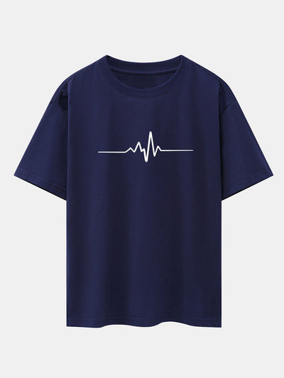 Heartbeat Flatline Print Drop Shoulder Oversize T-Shirt
