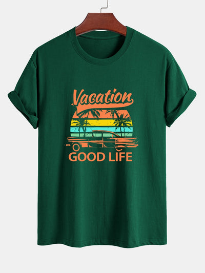 Regular Fit Good Life On Vacation Print Cotton T-Shirt