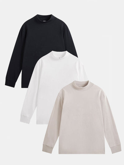 3 Pieces Basic Long Sleeve Mock Neck T-Shirt