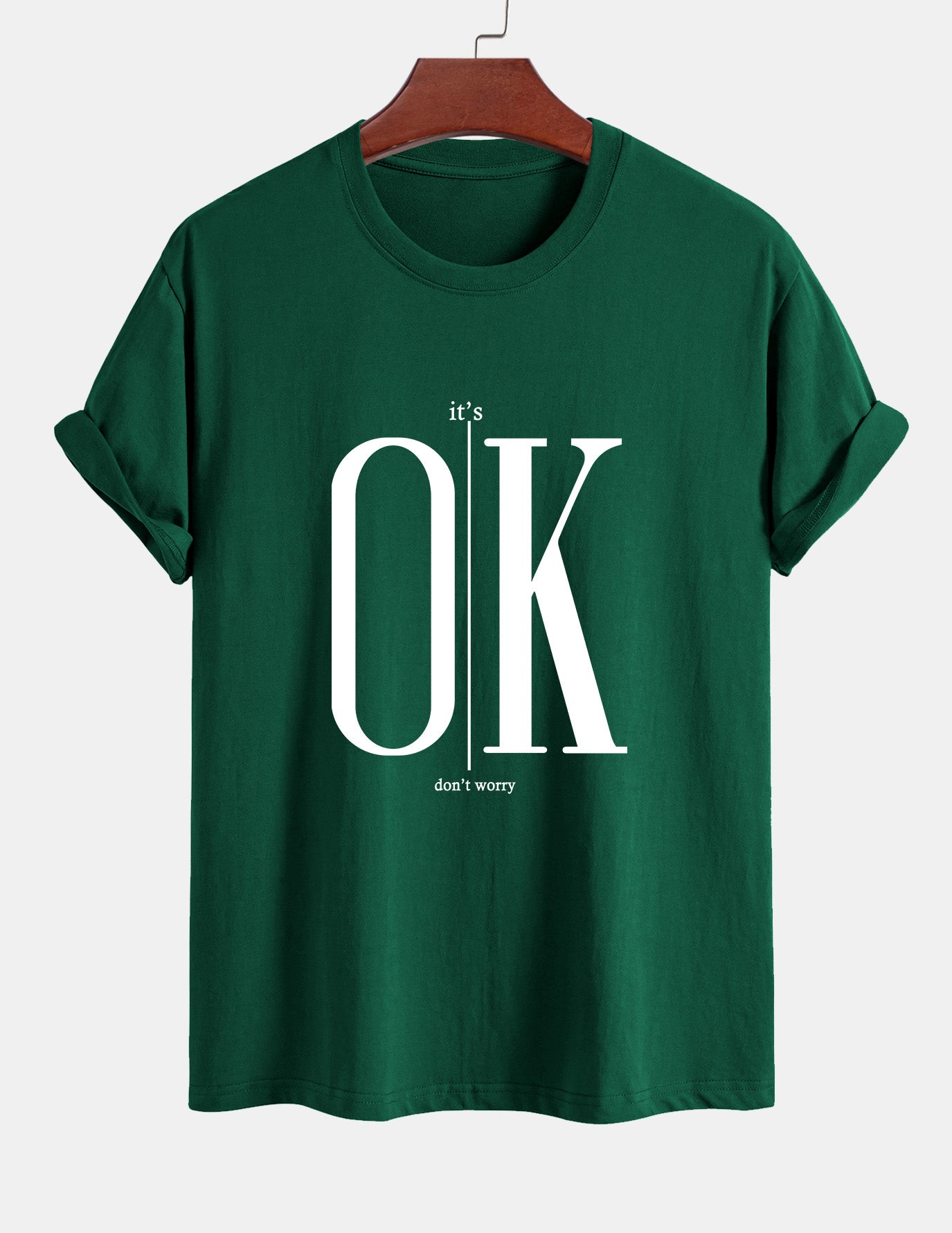 Regular Fit OK Slogan Print Cotton T-Shirt