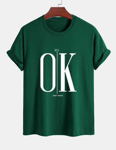 Regular Fit OK Slogan Print Cotton T-Shirt