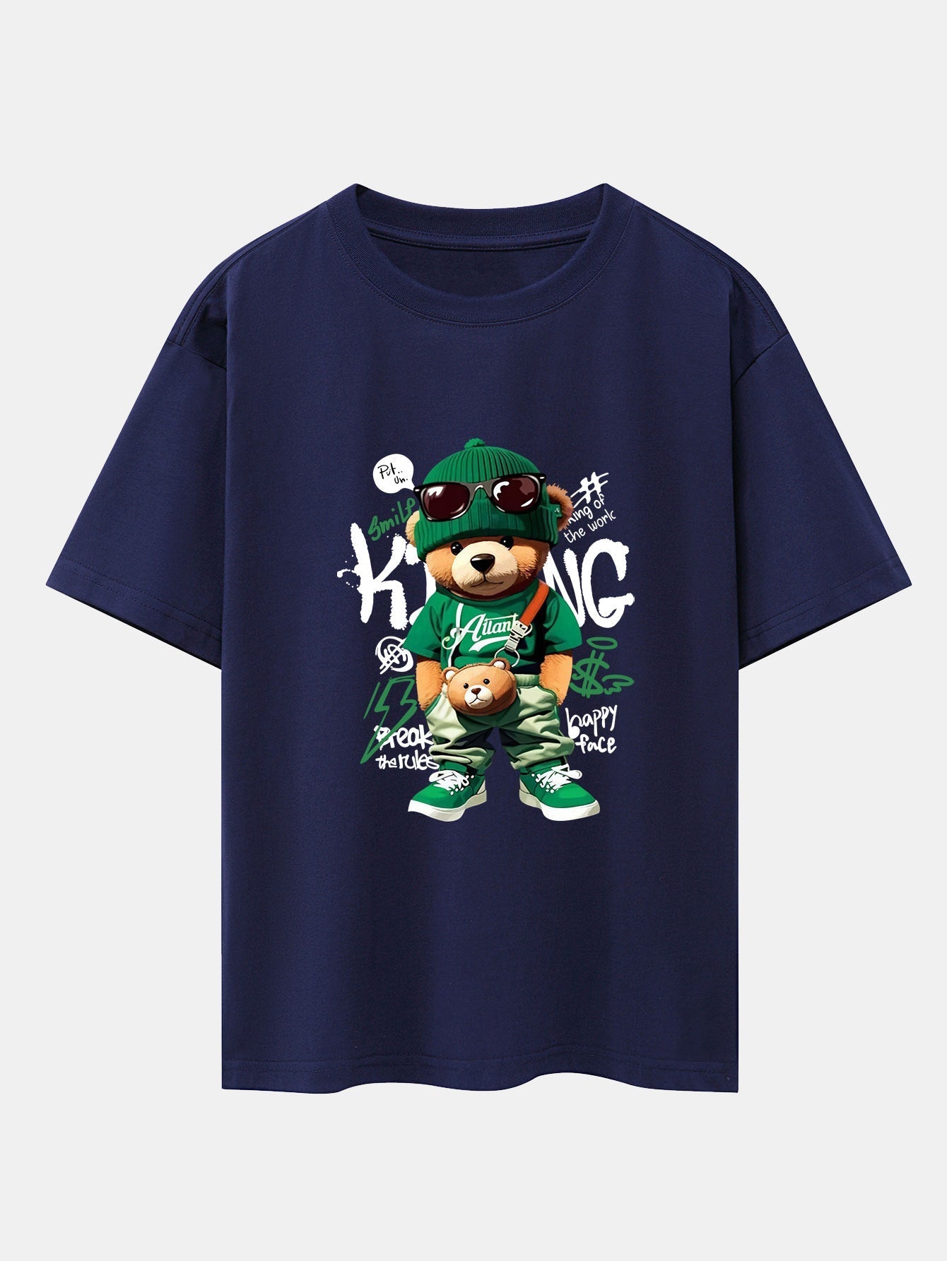 Graffiti Bear Print Drop Shoulder Oversize T-Shirt