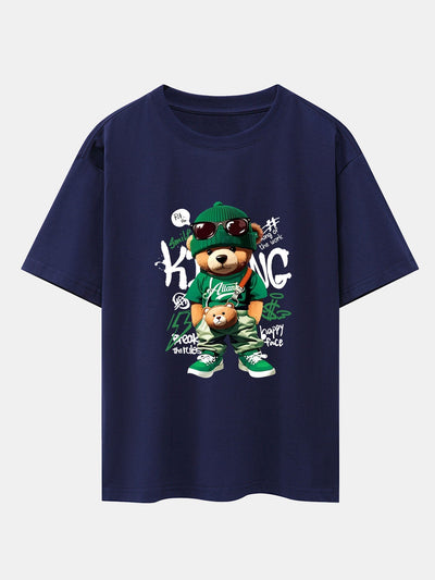 Graffiti Bear Print Drop Shoulder Oversize T-Shirt
