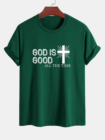 Regular Fit God Is Good Cross Print Cotton T-Shirt