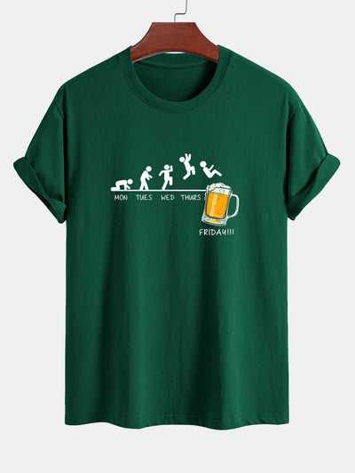 Regular Fit Funny Weekly Evolution Print Cotton T-Shirt
