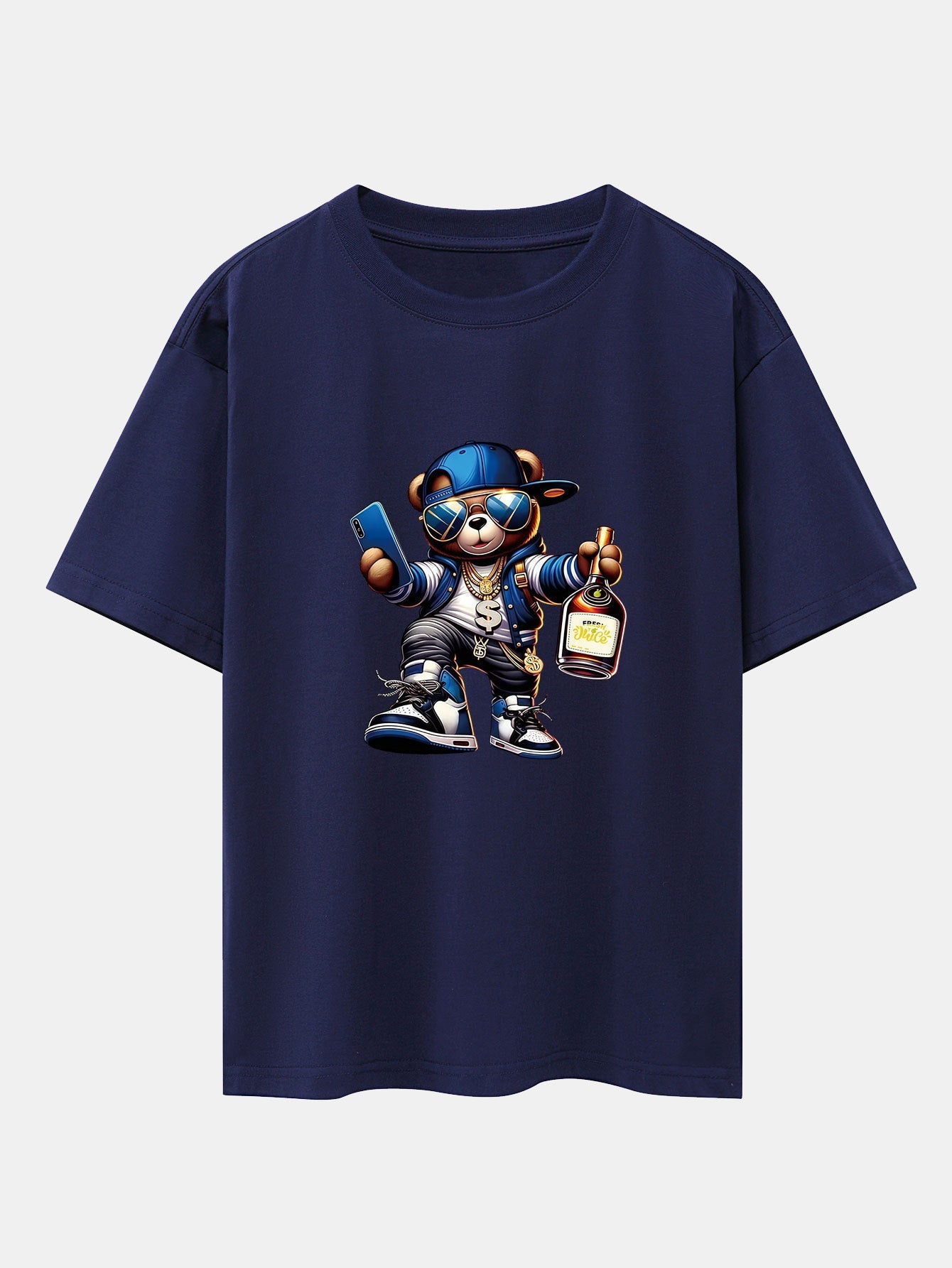 Hip Hop Bear Print Drop Shoulder Oversize T-Shirt