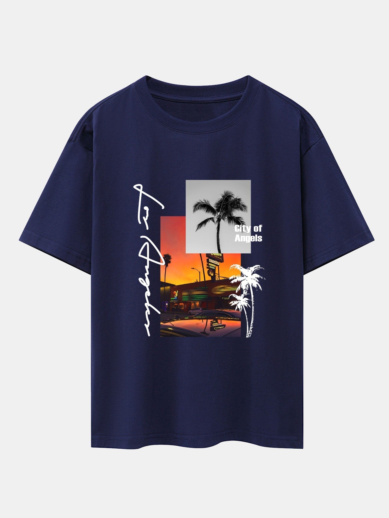 Los Angeles Scenery Print Drop Shoulder Oversize T-Shirt