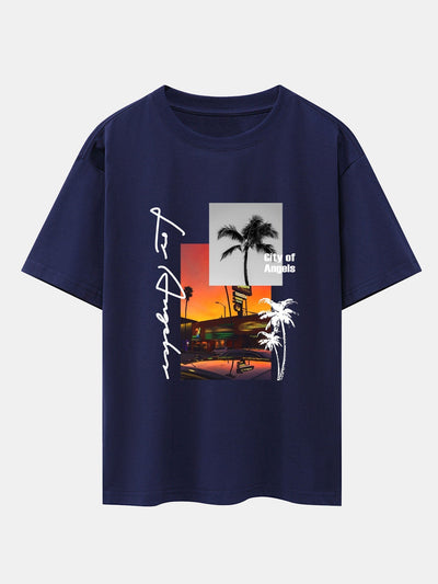 Los Angeles Scenery Print Drop Shoulder Oversize T-Shirt