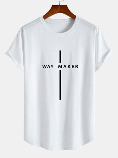 Way Maker Stripe Print Cotton Arc Hem T-Shirt