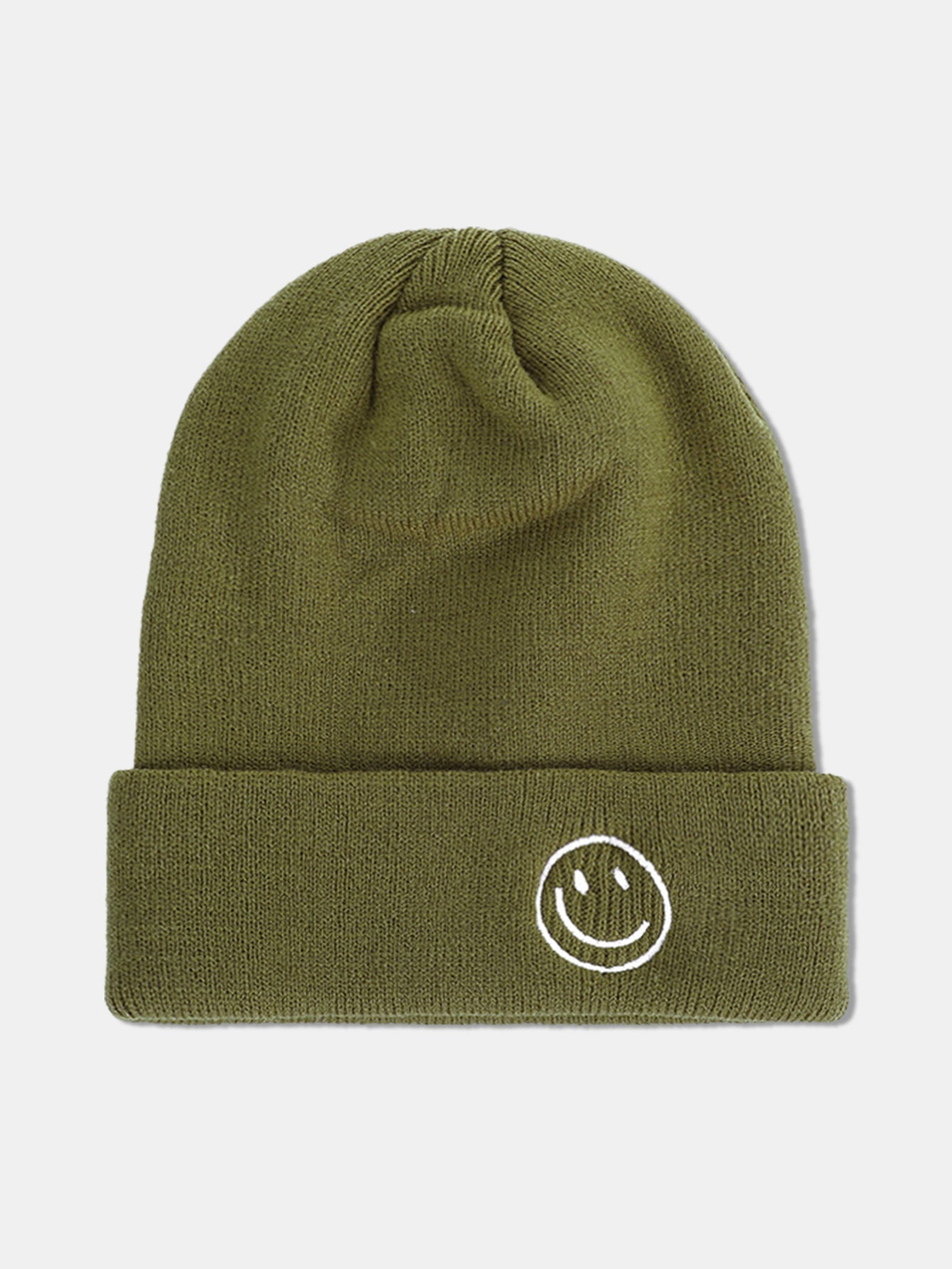 Smiling Embroidered Pattern Solid Color Cuffed Knitted Hat