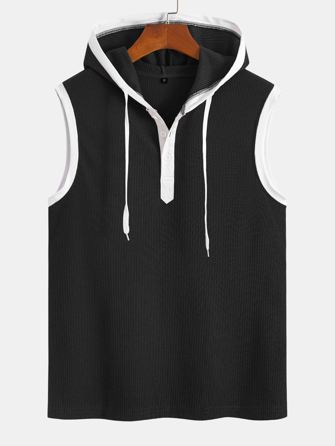 Contrast Waffle Half Open Hooded Vest